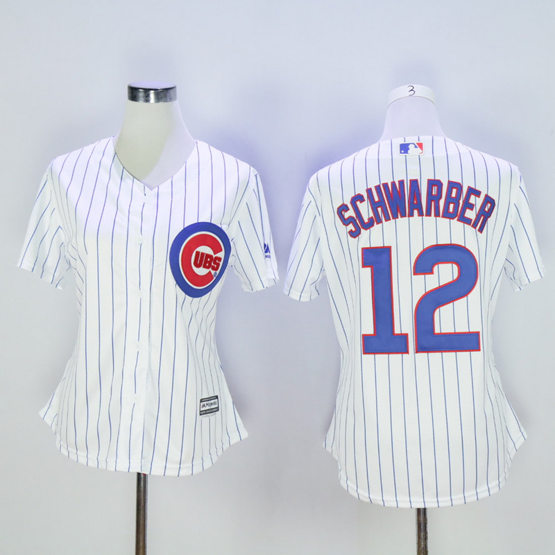 Women Chicago Cubs 12 Schwarber White MLB Jerseys